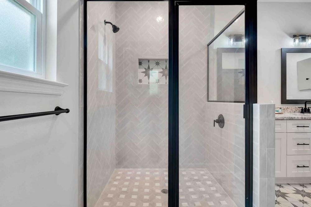 Second bathroom with a walk-in glass shower
