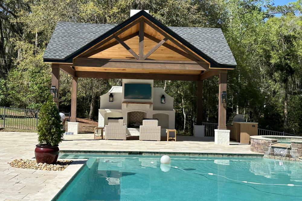 Pool pavilion and screened pool area built by JSR Construction